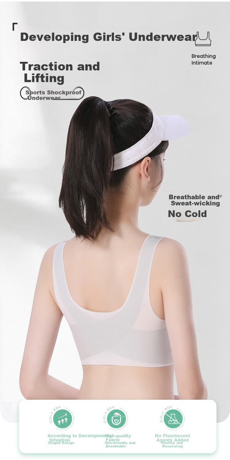 Zaishuo Girls' Underwear, Spring And Summer, for Middle And High School Students in Puberty, Sports Running, Seamless, Shock-Absorbing, Thin Bra And Vest 2