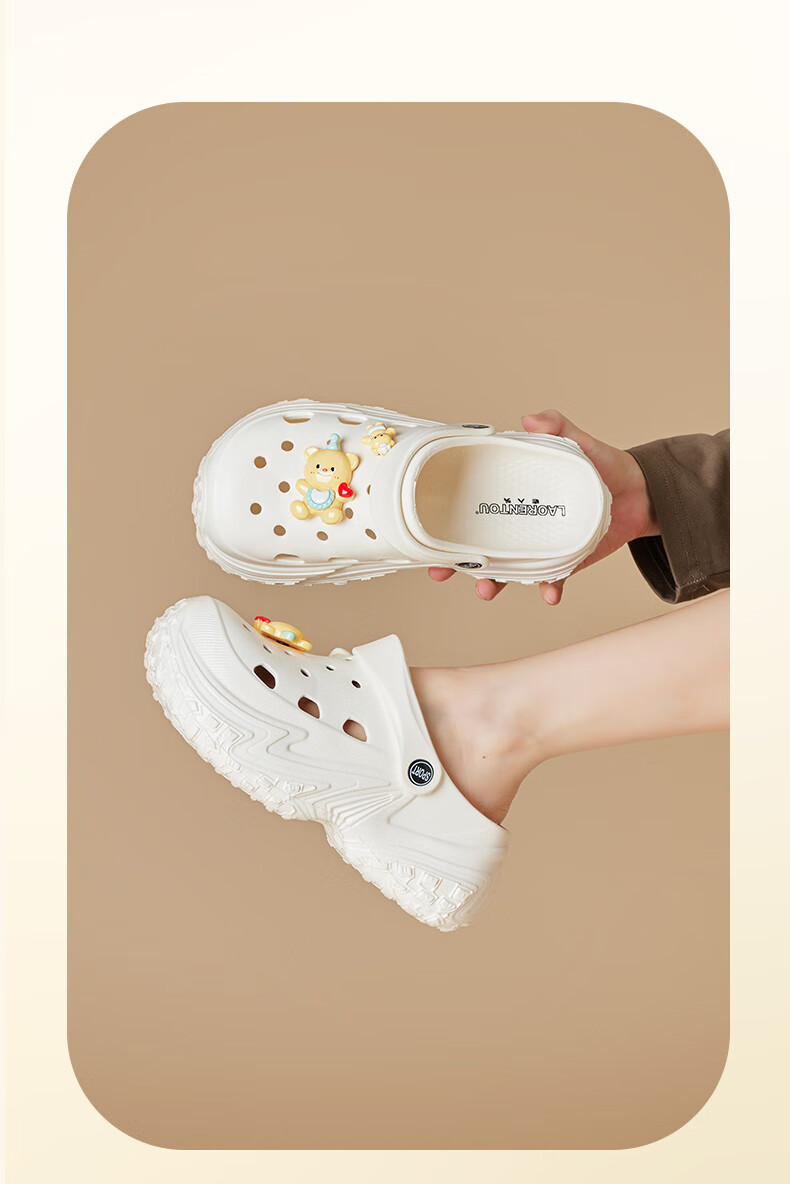 LAORENTOU Cloud Puff Slip-On Clogs Thick Sole Women's Non-Slip Casual Closed-Toe Slippers LV185 White Size 39-40 4