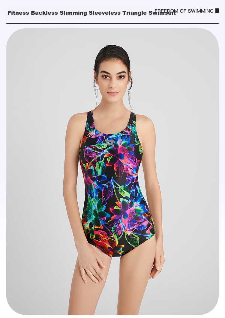 Arena Women's Sleeveless One-Piece Triangle Swimsuit, Backless, Slimming, Comfortable, Form-Fitting, Suitable for Hot Springs, Swimming Training, Professional Chlorine-Resistant 1