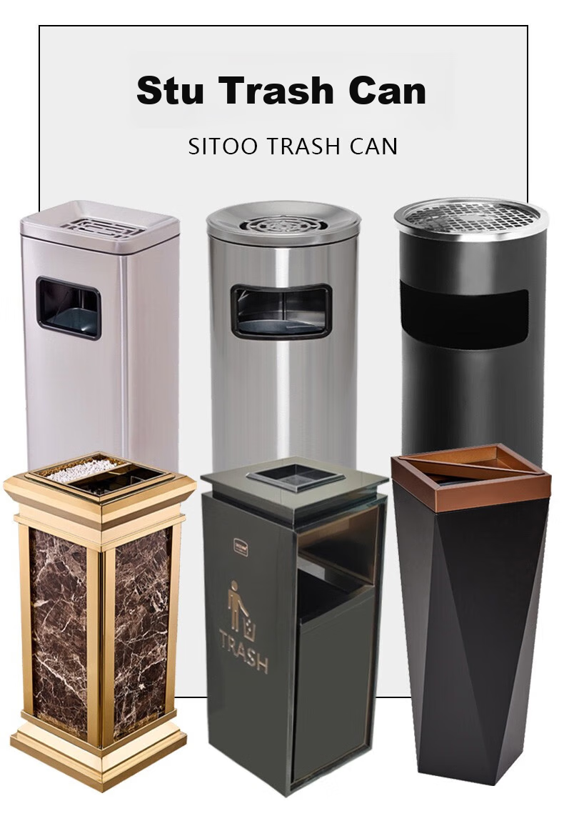 Sitoo Bullet-Head Trash Can, 48L Round, for Indoor Use in Hotels, Coffee Shops, And Bubble Tea Stores, Large Capacity, Stainless Steel, Baked Paint Black Color 1