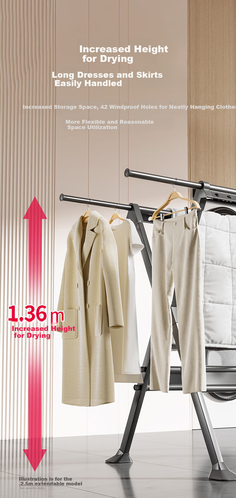 Quanpinwu Clothes Drying Rack, Floor-Standing Drying Pole, Extendable And Foldable, No Installation Required, Bedroom Coat Rack, Balcony Clothes Drying Stand 8