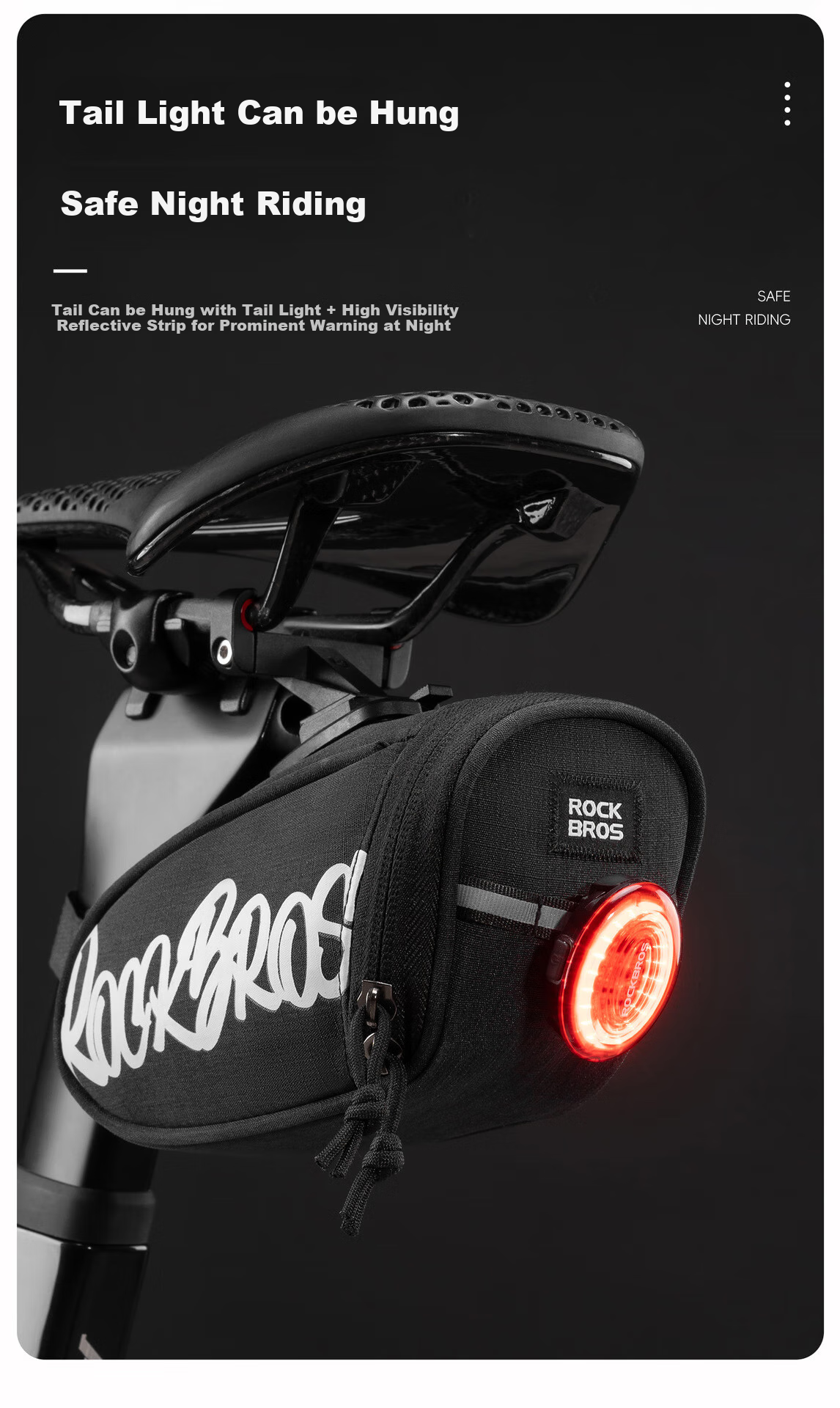 ROCKBROS Bicycle Tail Bag, Portable for Road And Mountain Bikes, Folding Bike Saddle Bag, Cycling Seat Cover Accessory, Black 9