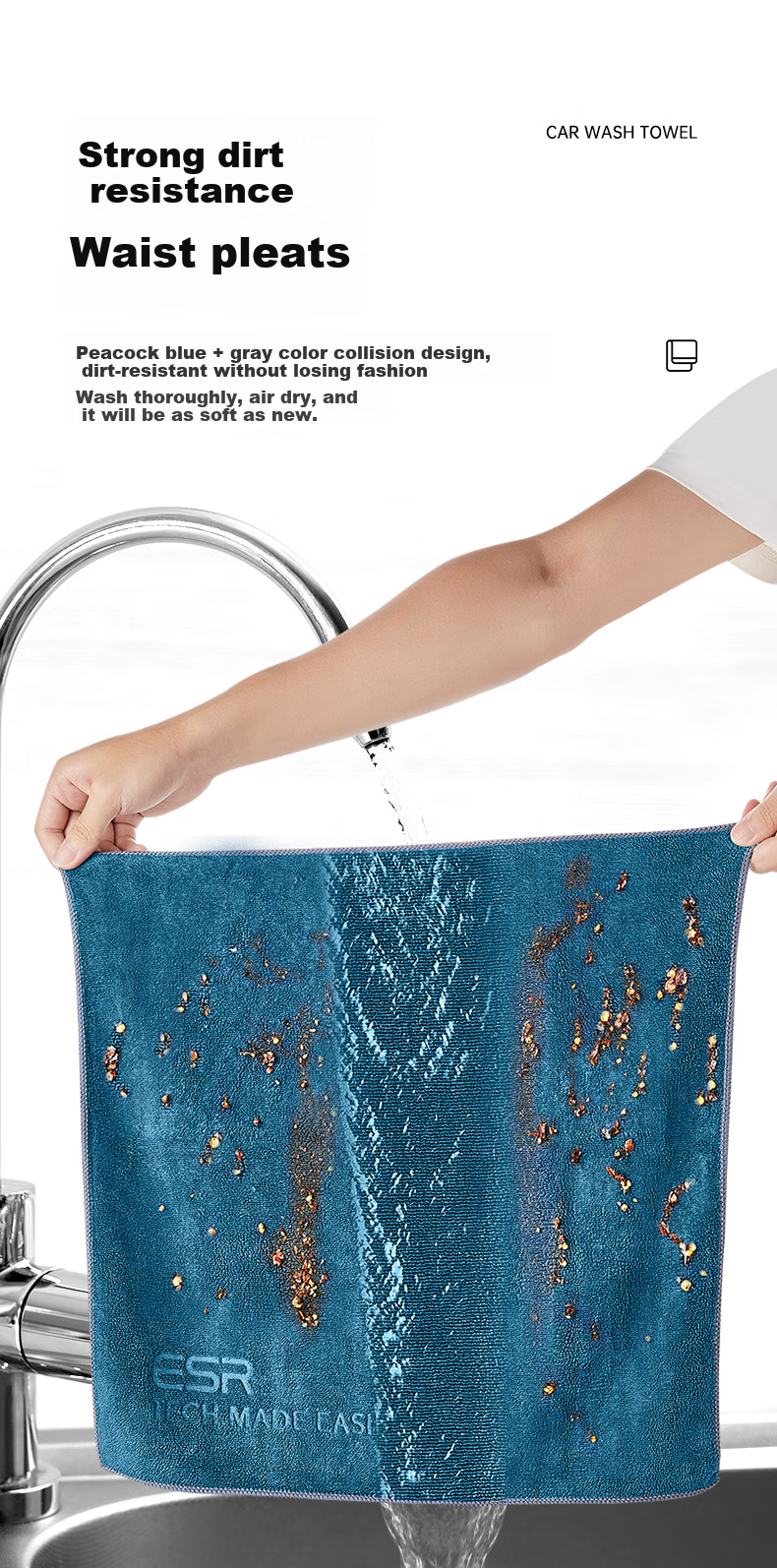 ESR ESR Car Wash Towel for Cleaning, Lint-Free, Absorbent, Car-Mounted, Streak-Free Cloth, Cleaning Supplies 10