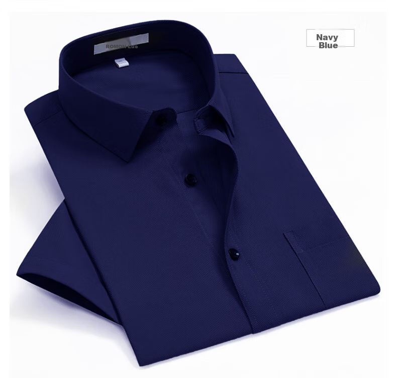 ROMON Short-Sleeve Shirt for Men, Summer Fashion Casual Solid Color Professional Workwear Versatile Dress Shirt D201 White Size 38 12