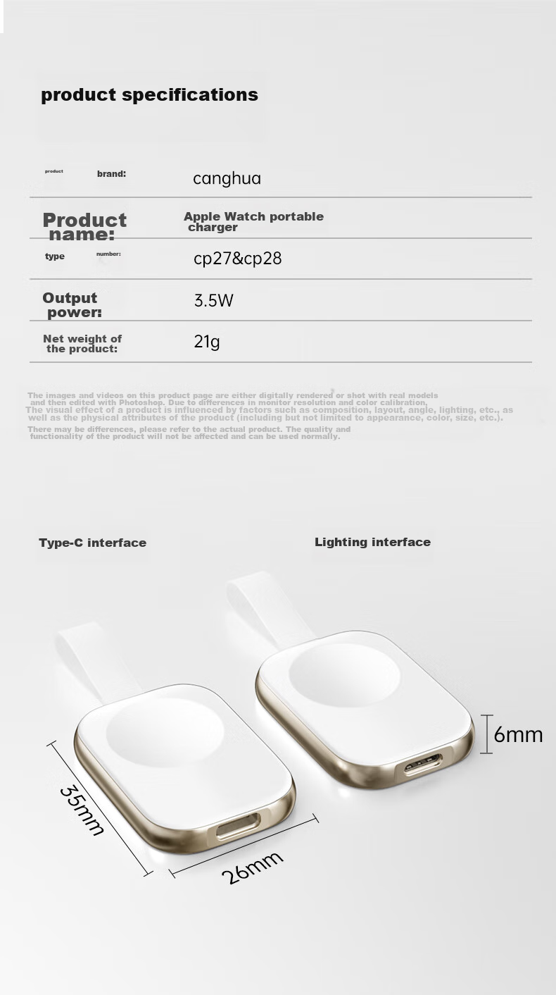 CangHua Compatible with Apple Watch Charger, Magnetic Fast Charging Cable for IWatch S12/S11/10/9/8/7/6/SE/Ultra4/3, Portable Charging Dock 10