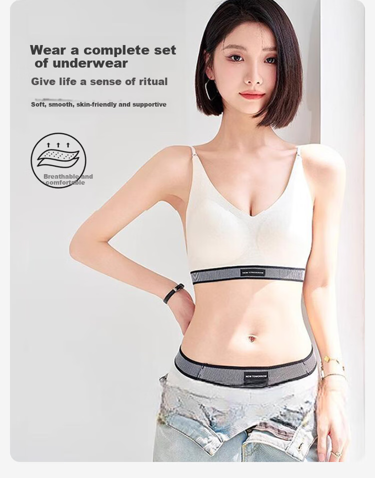 FitonTon Women's Push-Up Bra, Side Support, Anti-Sagging, Beautiful Back Design, Wireless Bra, Thin Style, Sexy Bra And Panty Set 7