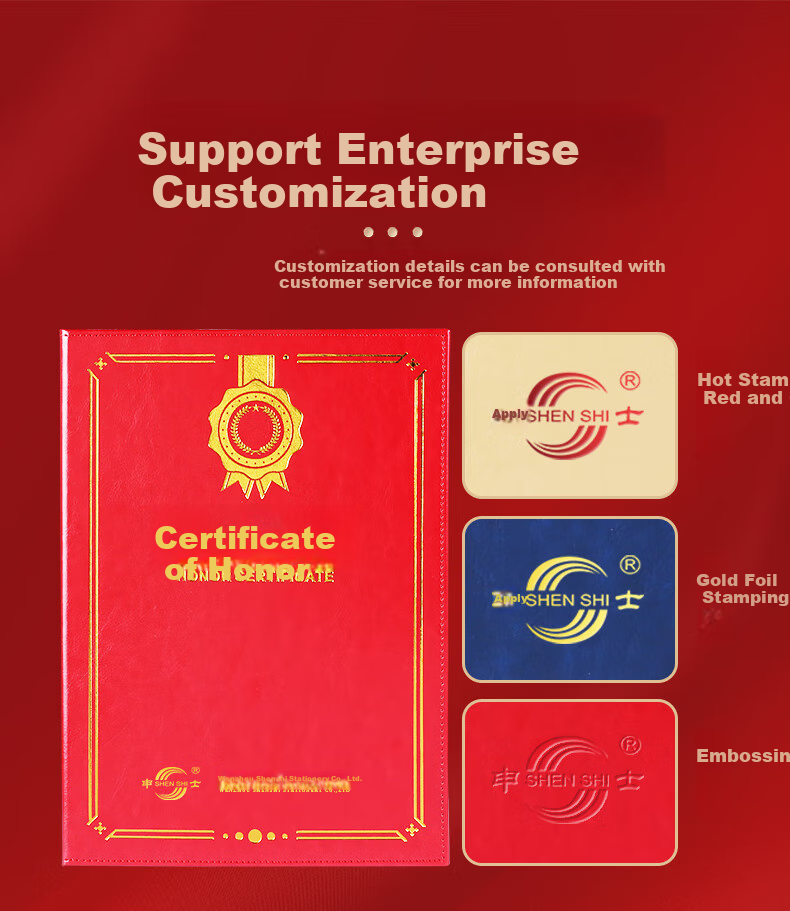 SHEN SHI A4 Leather High-Quality Certificate Cover for Diplomas, Honorary Certificates, Graduation Certificates, Training Certificates, with Inner Pages That Can Print Logo, Vertical Blue (Graduation Certificate) Inner Page 1 Sheet 3