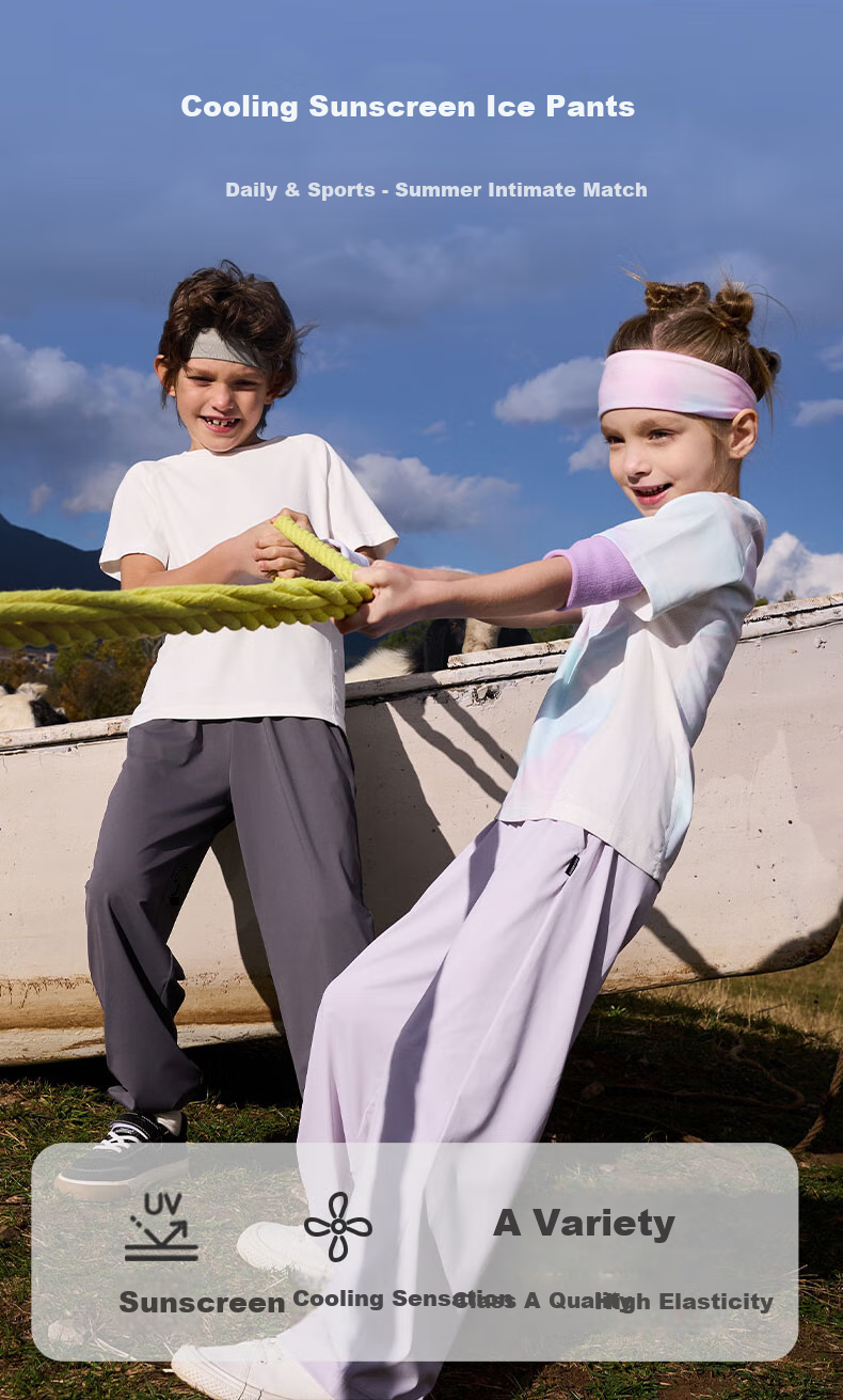 Aimer Kids Cool Sun Protection Class A High-Elastic Sports Pants for Boys And Girls, Wide-Leg Straight Trousers - Dawn Purple 140 1