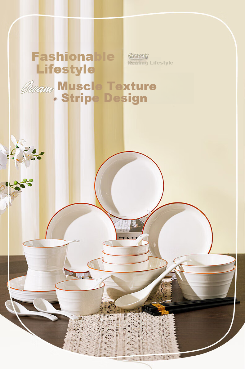 Chuanqi Simple Ceramic Bowl And Chopsticks Tableware Set for Home, 10-Piece Complete Set of Bowls, Plates And Dishes, Stylish Living 1
