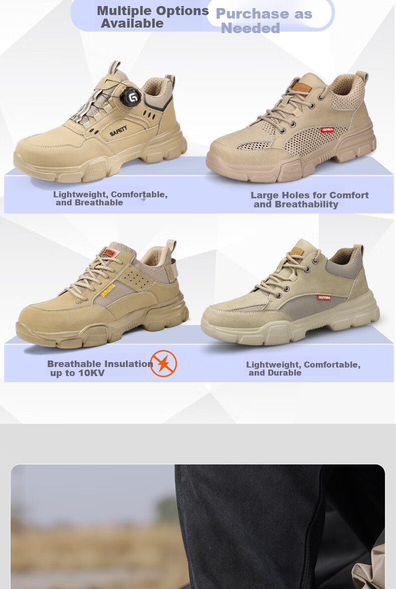 Fumeier Safety Shoes for Men, Summer Breathable Anti-Smashing Anti-Puncture Steel Toe Ultra-Light Comfortable Work Functional Shoes 1115T Size 38 11