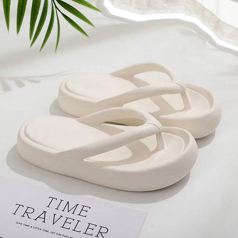 GUOLUOFEI Thick-Soled Flip-Flops for Women, Summer Non-Slip Beach Sandals, Outdoor Slippers, White, Size 39-40