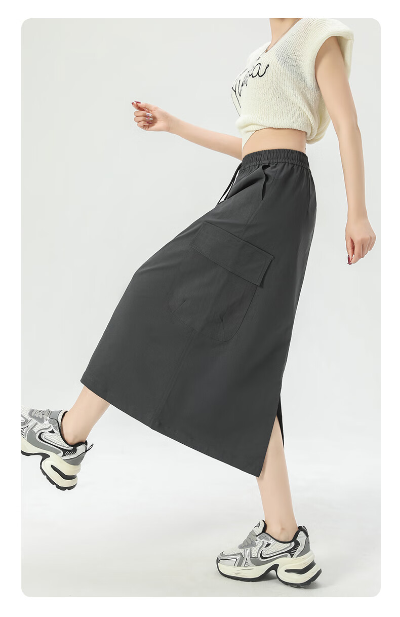 Langsha Women's Workwear High-Waist American Style Versatile Mid-Length A-Line Skirt Summer Casual Commuter Skirt 13