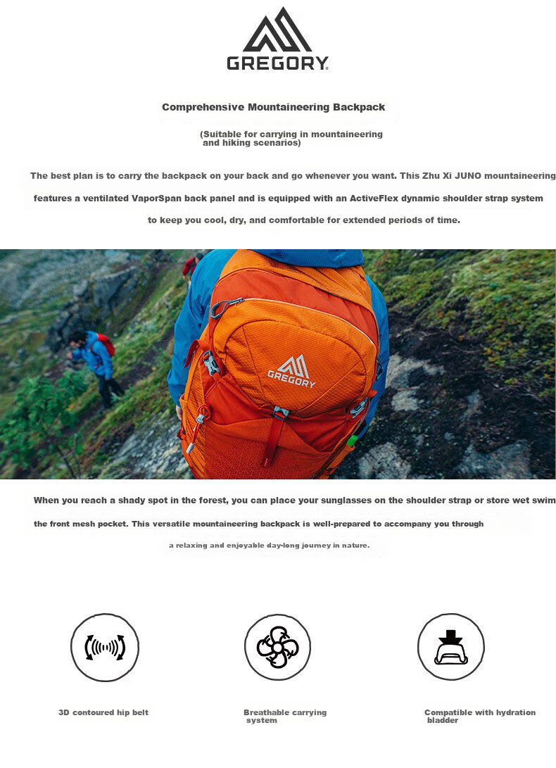 GREGORY Juno Bamboo Creek Outdoor Hiking Backpack for Women, Breathable Double Shoulder Bag, Mountaineering Pack, 30L, Emerald Gree 2