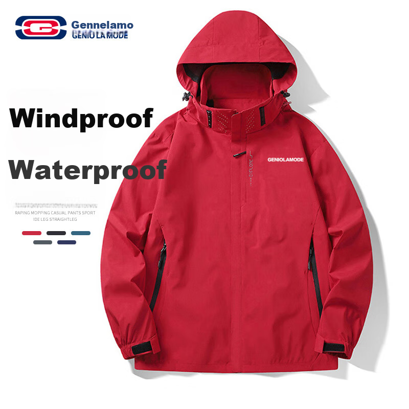GENIOLAMODE Men's Hooded Jacket, Windproof, Water-Repellent, Versatile Outdoor Sports Coat