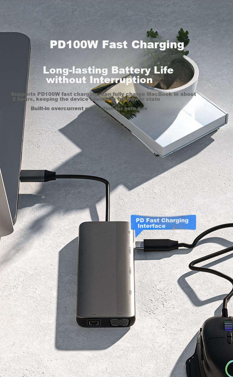 Netac Type-C Eleven-In Expansion Dock Splitter USB-C to HDMI/VGA/Network Port TF/SD Card Reader with 3.5mm Audio, Compatible with M1/M2 Chip MAC WF15 8