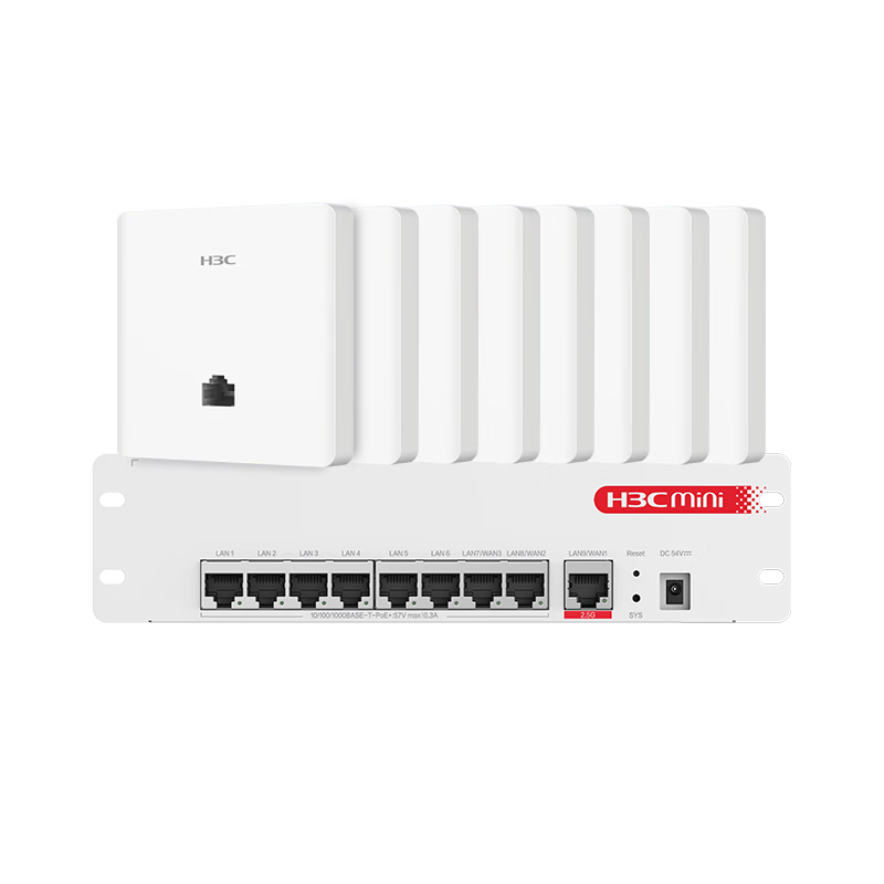 H3C AP Panel Whole-House WiFi Set, 8 Gigabit Wireless APs + 9-Port PoE Router, Hotel Homestay Villa Duplex Enterprise Networking Whole-House Router, 3000M with Installation Included