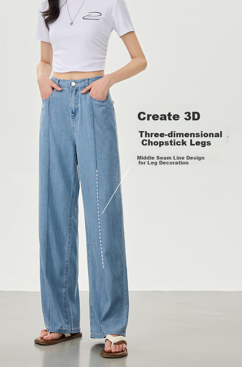 LangSha Stylish Mid-Rise Wide-Leg Pants, Summer Tencel Denim Jeans for Women, High-Waisted Slimming Draping Loose Ice Silk Straight-Leg Trousers 9