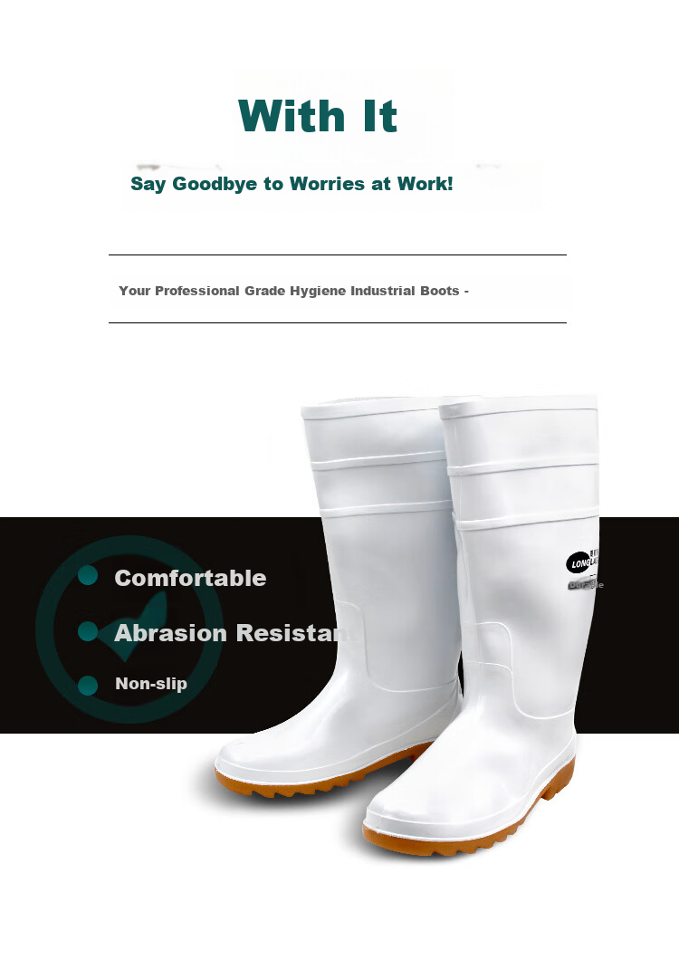 LONGLAST (LONG LAST) Extra White Oil-Resistant Boots, High-Top Non-Slip Waterproof Shoes, Rain Boots, Acid And Alkali Resistant Chef Food Hygiene Boots for Men And Women, Size 41 9