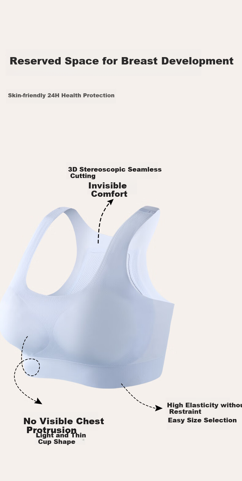 Modaier 2-Piece Set of Girls' Underwear, Student Sports Bra, Anti-Shock Bra for Middle And High School Students in Puberty, Small Vest White + Blue 3