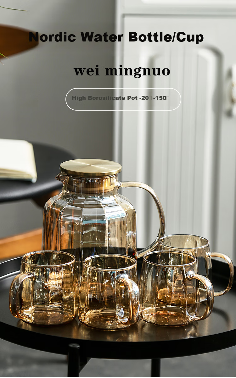 WEIMINGNUO Glass Cup Set with Heat-Resistant Cold Water Pitcher, Drying Pitcher, Health Tea Pot And Teacups, One Pot Four Cups 1.8L 1