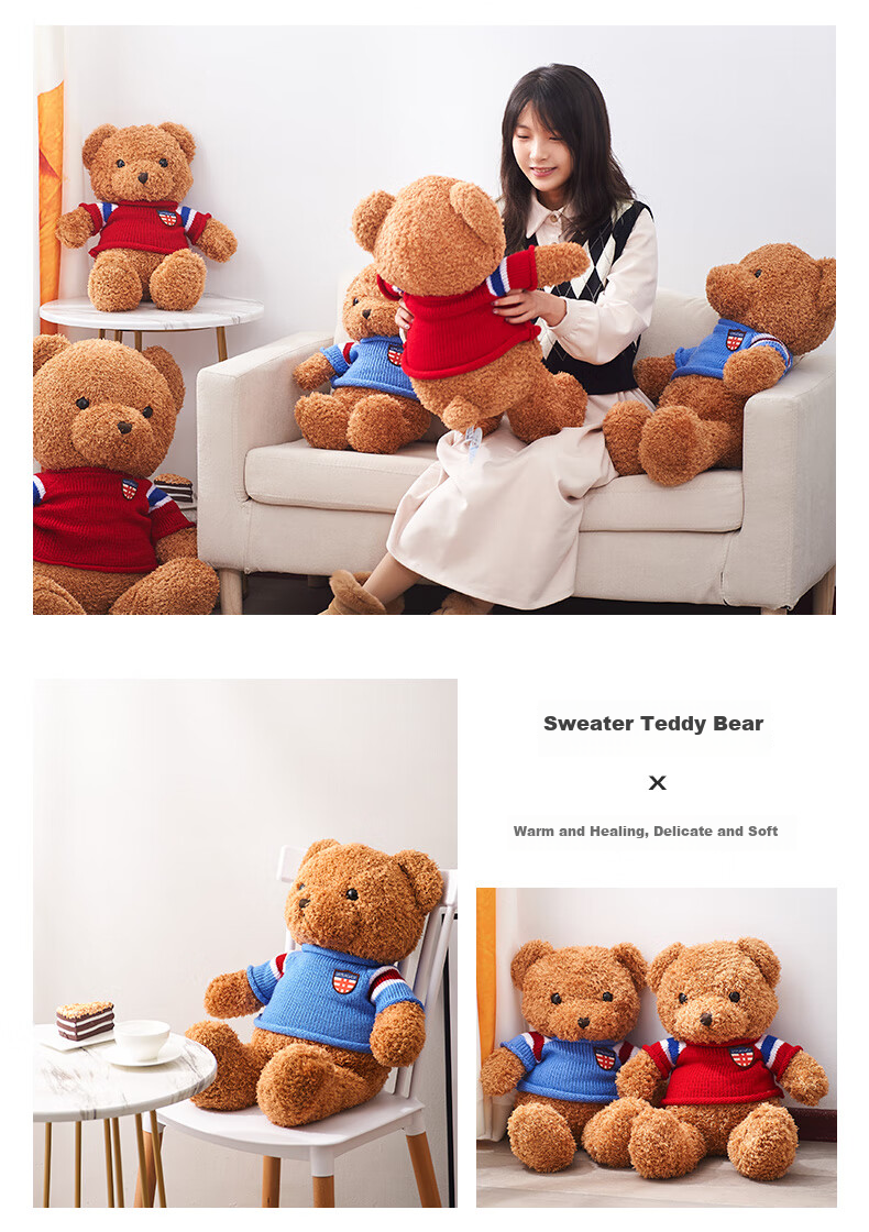 HAI HUI HOME Blue British Style Teddy Bear Plush Hugging Bear Doll Toy for Holidays, Birthdays, Valentine's Day Gift 50cm 6