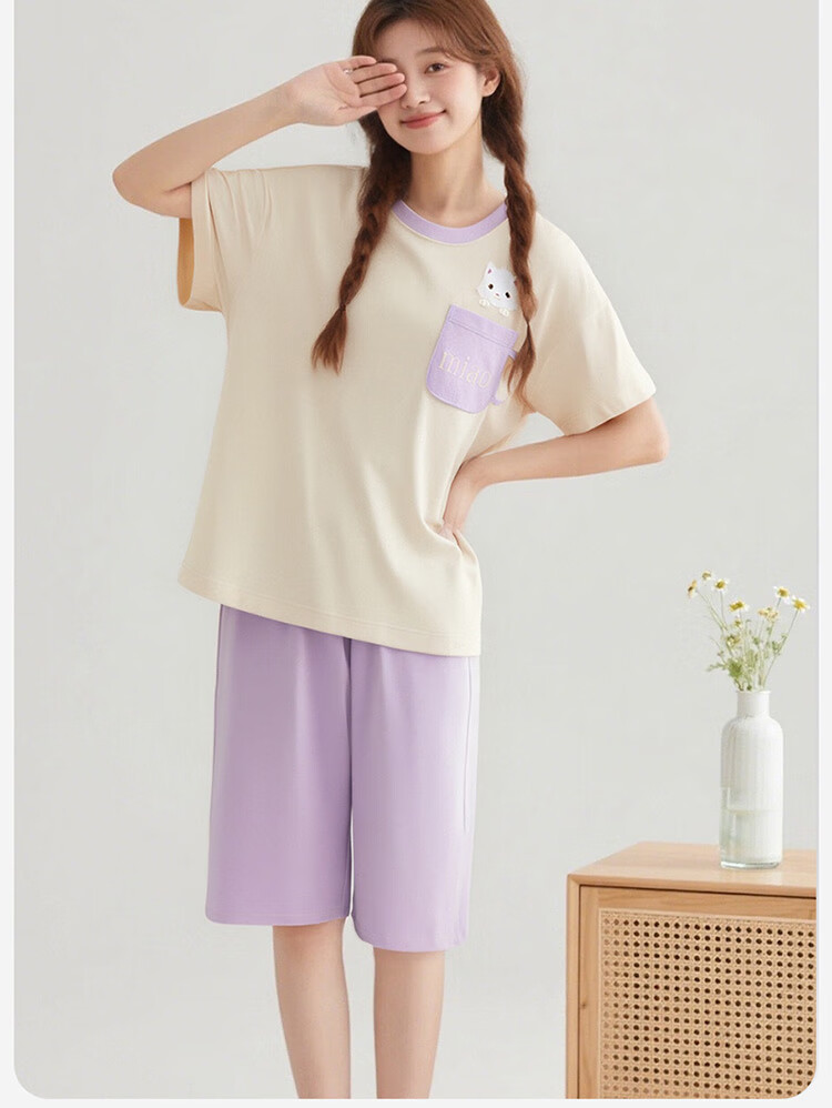 Dingguagua Children's Pajamas, Pure Cotton Summer Girls' Home Wear Set, All-Cotton Breathable Thin Style for Older Children, Girls' Pink, Size 170 3
