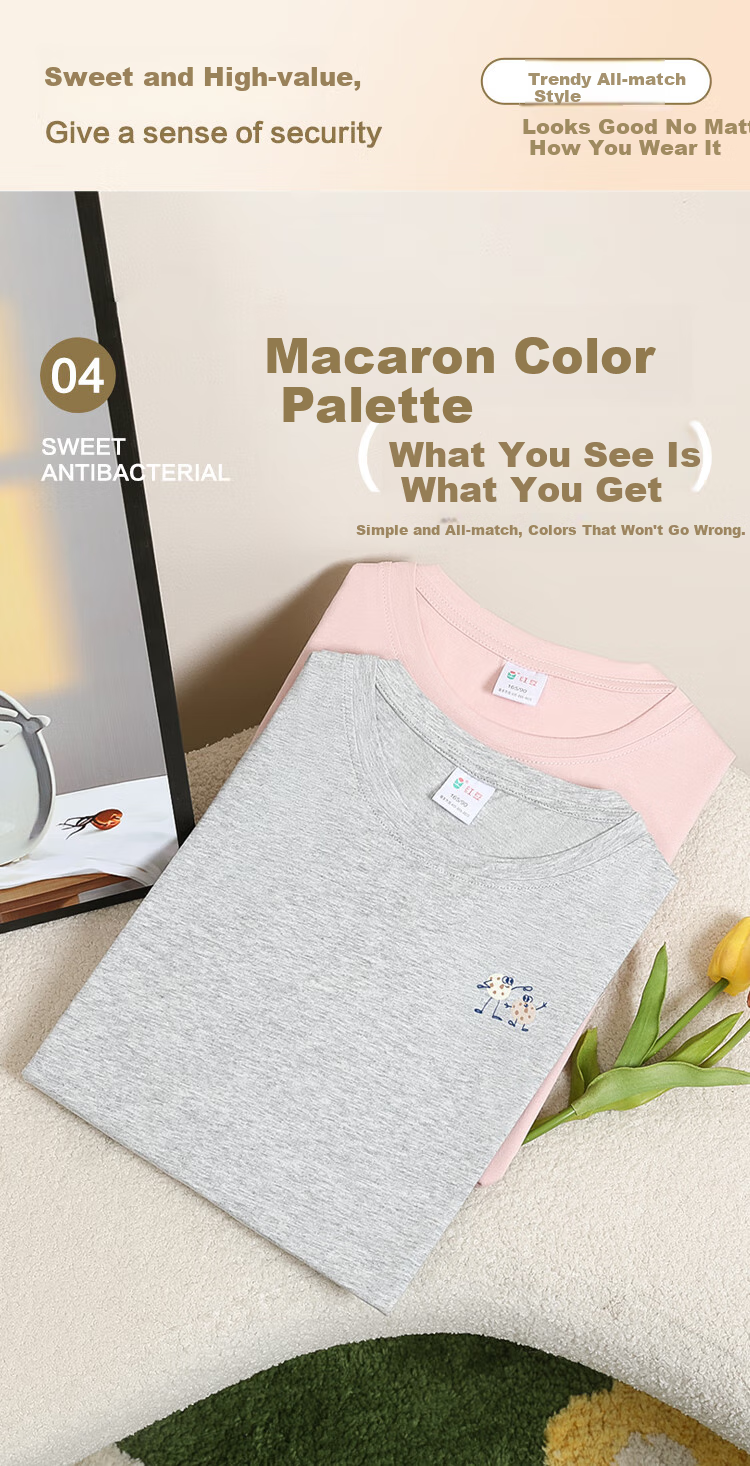 Hodo Women's Short-Sleeve T-Shirt, Pure Cotton Round Neck, Macaron Color Series, Fresh Base Shirt, Light Heather Gray, Size 170 4