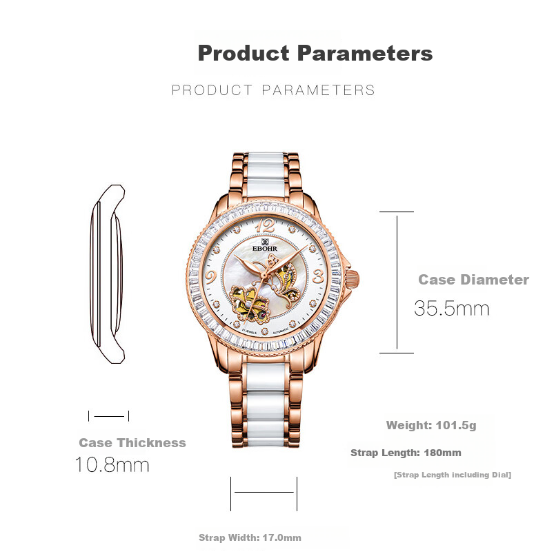 EBOHR Women's Watch, Butterfly Love Ceramic Strap Ladies Mechanical Watch, Light Luxury Exquisite Birthday Mid-Autumn Festival Gift 10880227 12