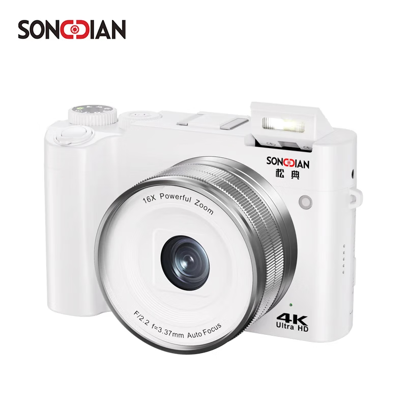 SONGDIAN Digital Camera with Dual Front And Rear Sensors, 4K HD Mirrorless Camera for Vlogging, Portable, Entry-Level Student Camera DC218 White 32GB Memory Card