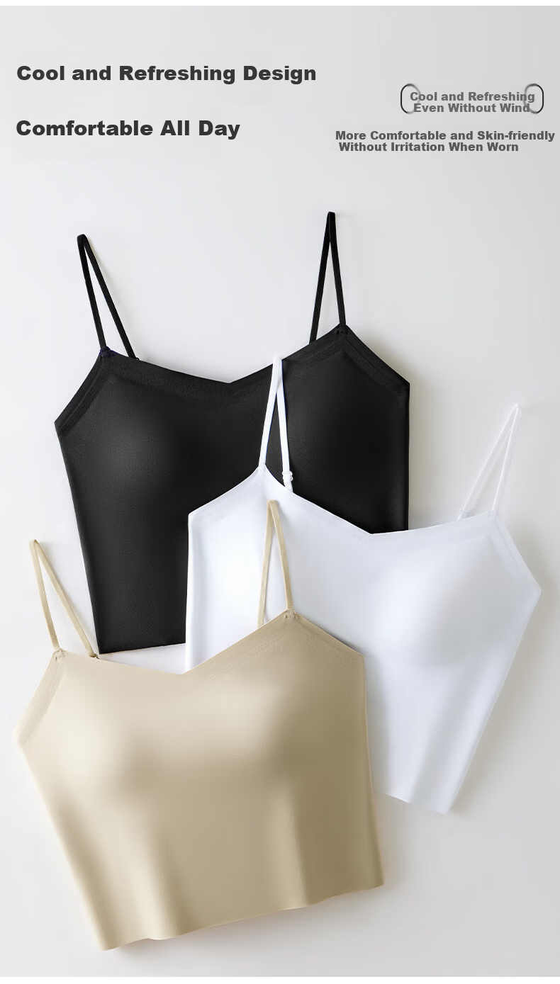 GUJIN Ice Silk Camisole Tank Top for Women with Built-In Bra Pads, Can Be Worn Alone Or As Outer Layer, Slim-Fit Undershirt, Lightweight And Comfortable without Needing A Bra 10