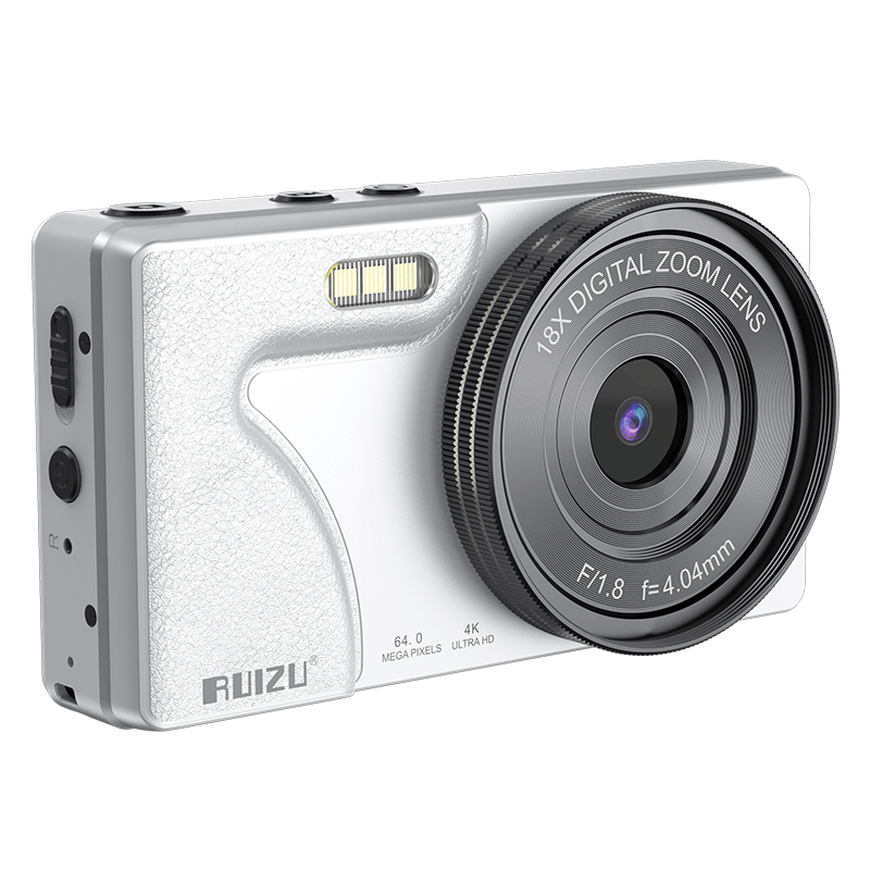 RUIZU T6 Student Digital Camera Soft Light Dual Lens Digital Camera 64MP Long Battery Life White 128GB Card Camera CCD Alternative for Girls Campus