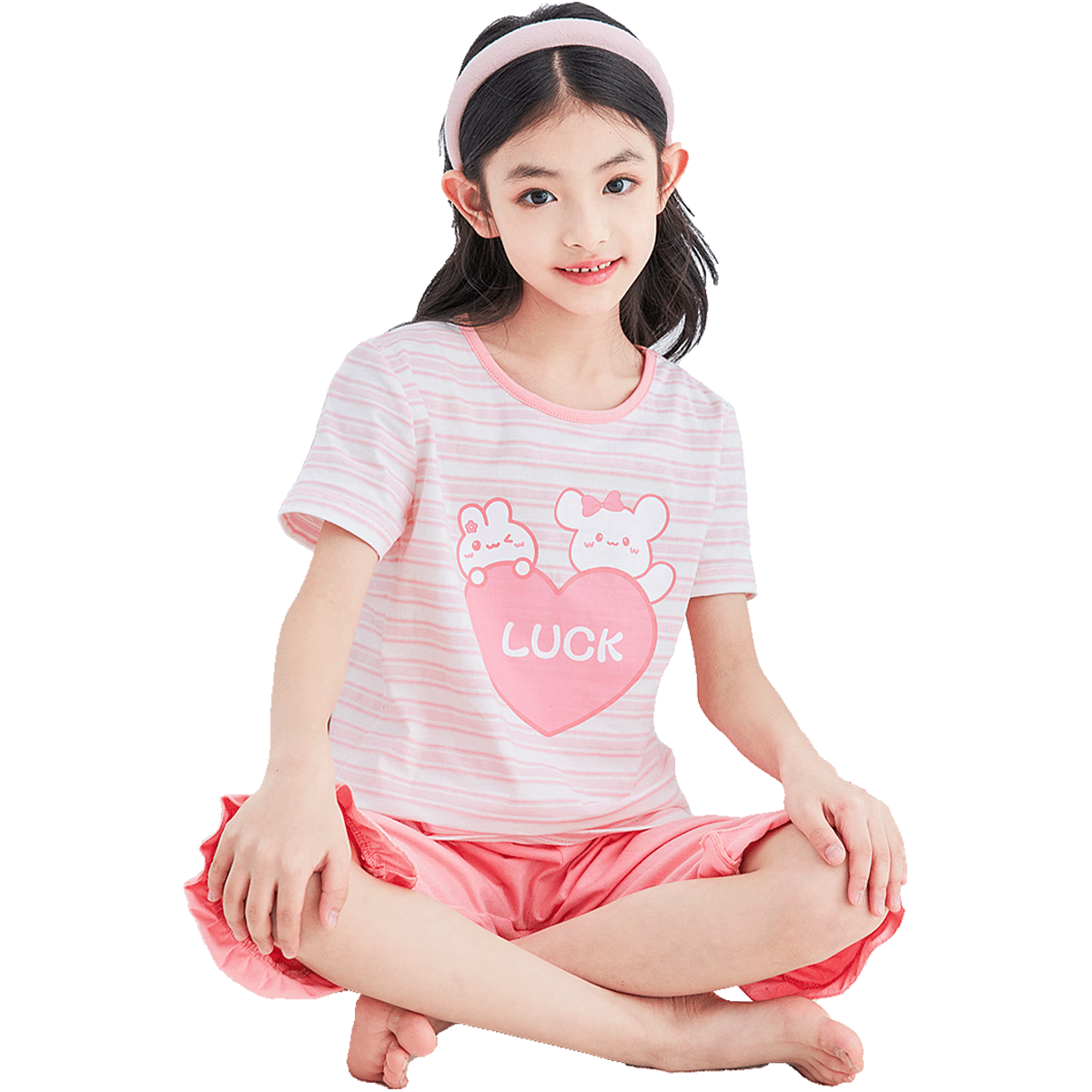DEESHA [7A Antibacterial Cotton] Girls' Spring And Summer Short-Sleeve Capri Pants Loungewear Set, Baby Two-Piece Pajama Set