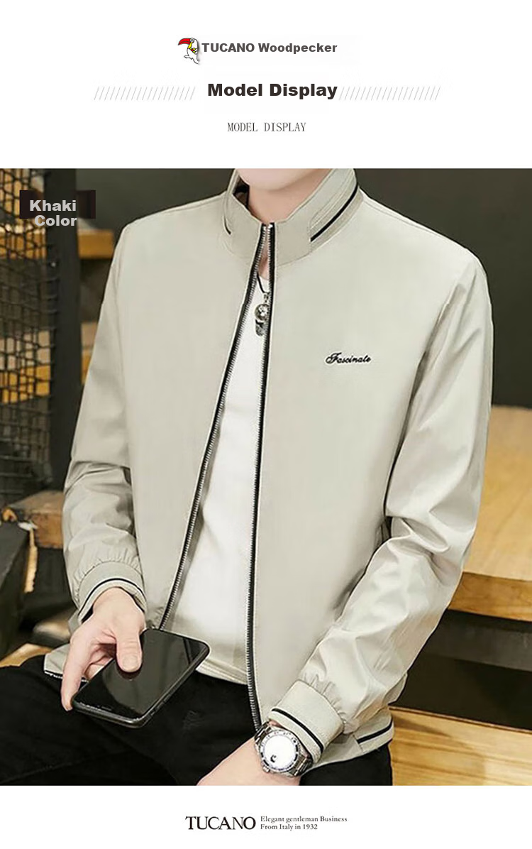 TUCANO Jacket, Men's Coat, Spring And Autumn Season, Trendy Business Casual Stand-Up Collar, Windproof Outerwear for Men, Black, XL 6