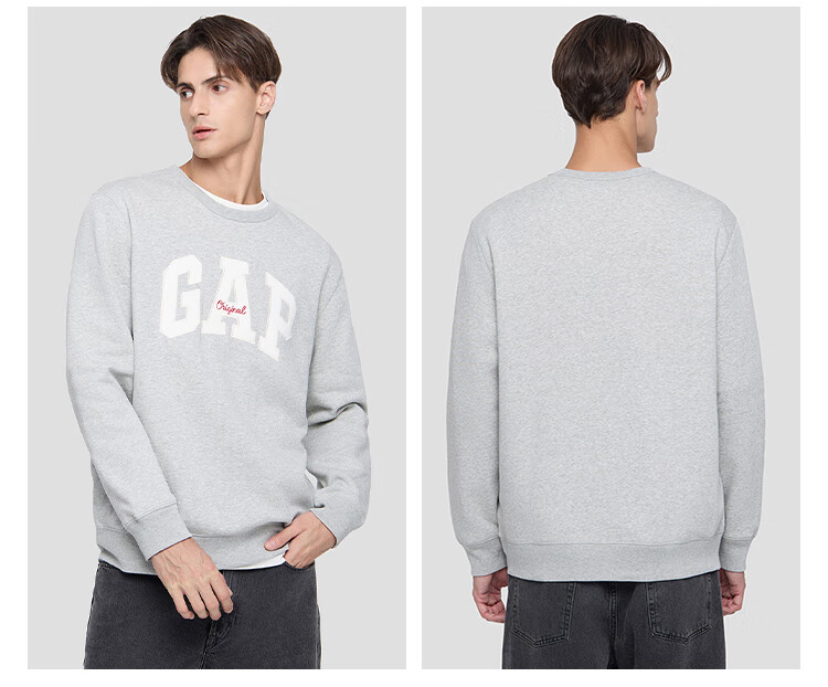 GAP Unisex 2025 Autumn New Letter Logo Fleece Crewneck Sweatshirt Slim Fit US Version 852079 5