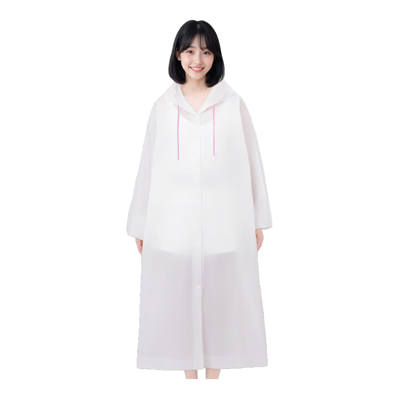 Aikangni Disposable Thickened Raincoat Anti-Rain Adult Full-Length Portable Electric Vehicle High-Quality White with Pink Drawstring