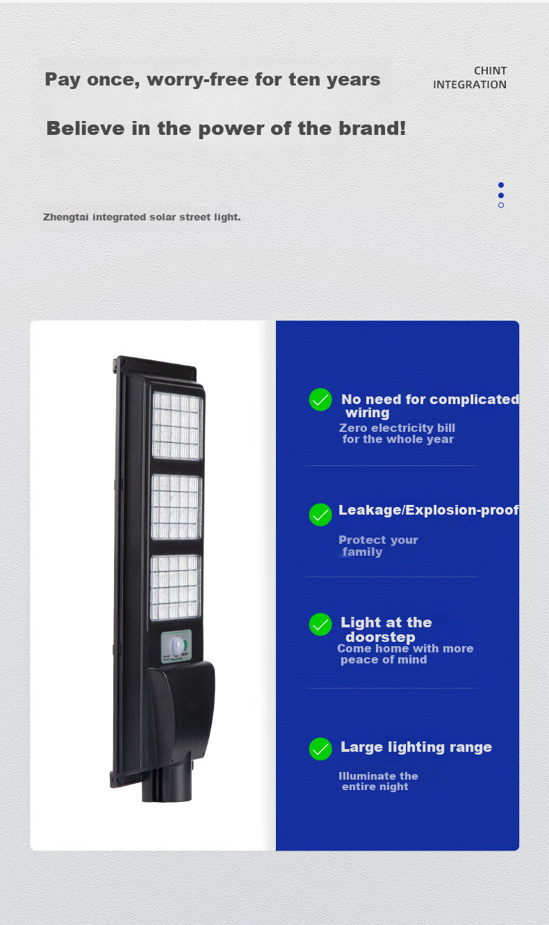 CHNT Solar Integrated LED Street Light with Smart Sensor, Waterproof Outdoor Floodlight for Home Use, 160X 3