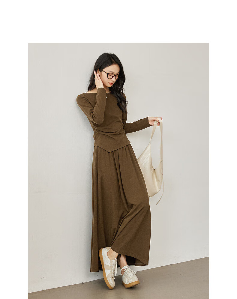 Fansiman Korean Style Premium Commuter Suit Dress for Women Autumn New Top and Skirt Set Deep Floral Gray L 12