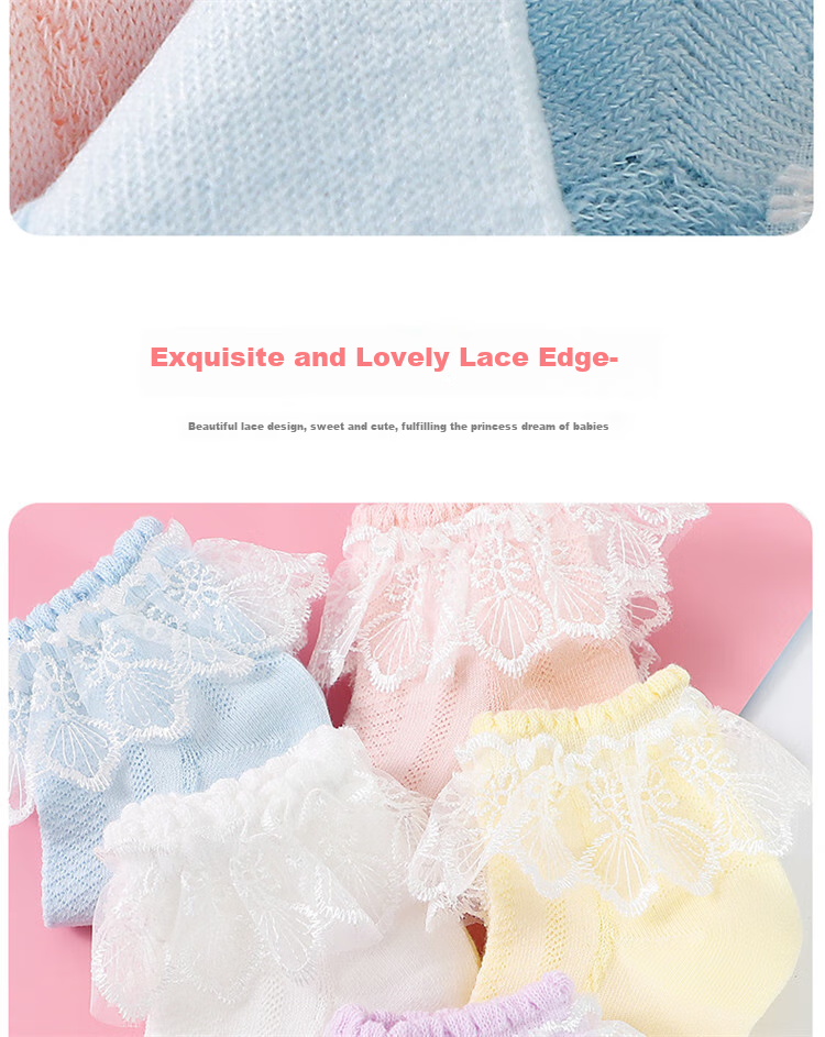 LangSha Children's Socks, Girls' Summer Thin Lace-Trimmed Dance Socks, Cute Versatile Princess Socks, White, 5 Pairs 5