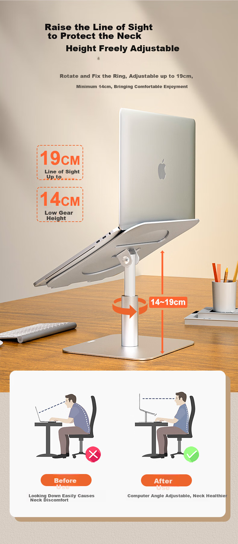 ECOLA 360° Rotating Laptop Stand, Computer Stand for Sitting And Standing, Desktop Adjustable Height Riser, Compatible with Lenovo Legion, Apple Mac, Huawei Laptops, NA920Y 3
