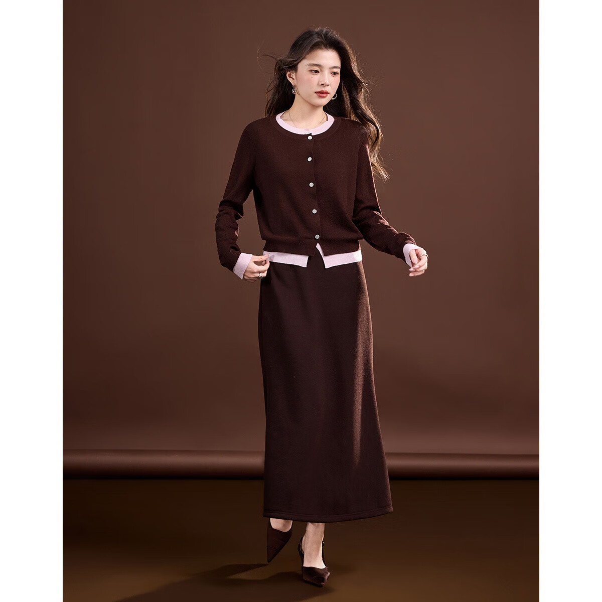 Dme [Quiet Luxury Inspired Wardrobe] Spring and Autumn Design Fake Two-Piece Color-Block Knit Sweater with Decorative Buckle for Women 23