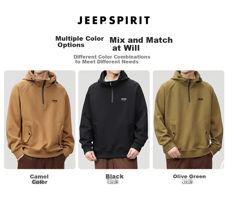 JEEP SPIRIT Men's Hoodie Jacket, Autumn Long-Sleeve T-Shirt, American-Style Casual Base Layer, Trendy Clothing 5