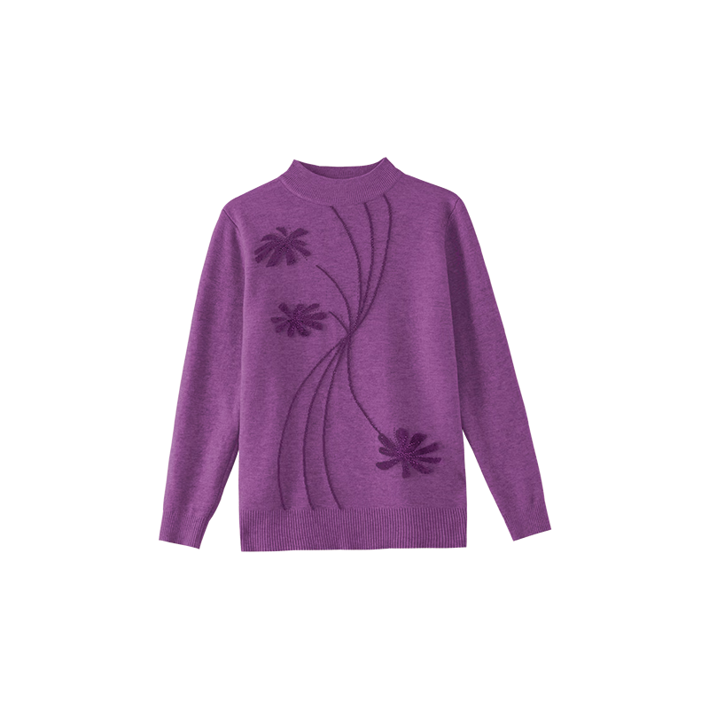 Past Mom Winter Thickened Base Shirt High Elastic Fleece Knitwear Light Purple 2XL
