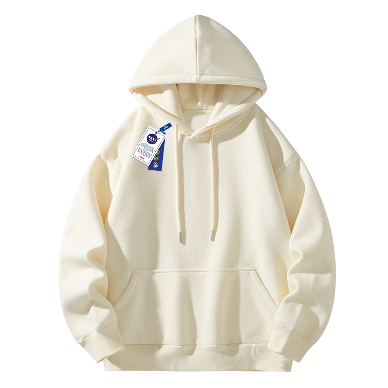 NASA GISS Hooded Sweatshirt for Men, Loose-Fitting Versatile Solid Color Sports Top, Youth Long-Sleeve Jacket, Apricot Color, 3XL