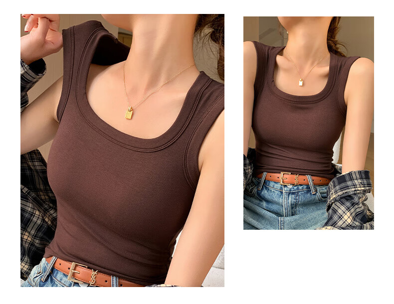 LangSha Square Neck Padded Tank Top for Women, Integrated Chest Pad, Racerback, Side Coverage, Slim Fit, Wide Shoulder Base Layer Shirt for Inner and Outer Wear 20