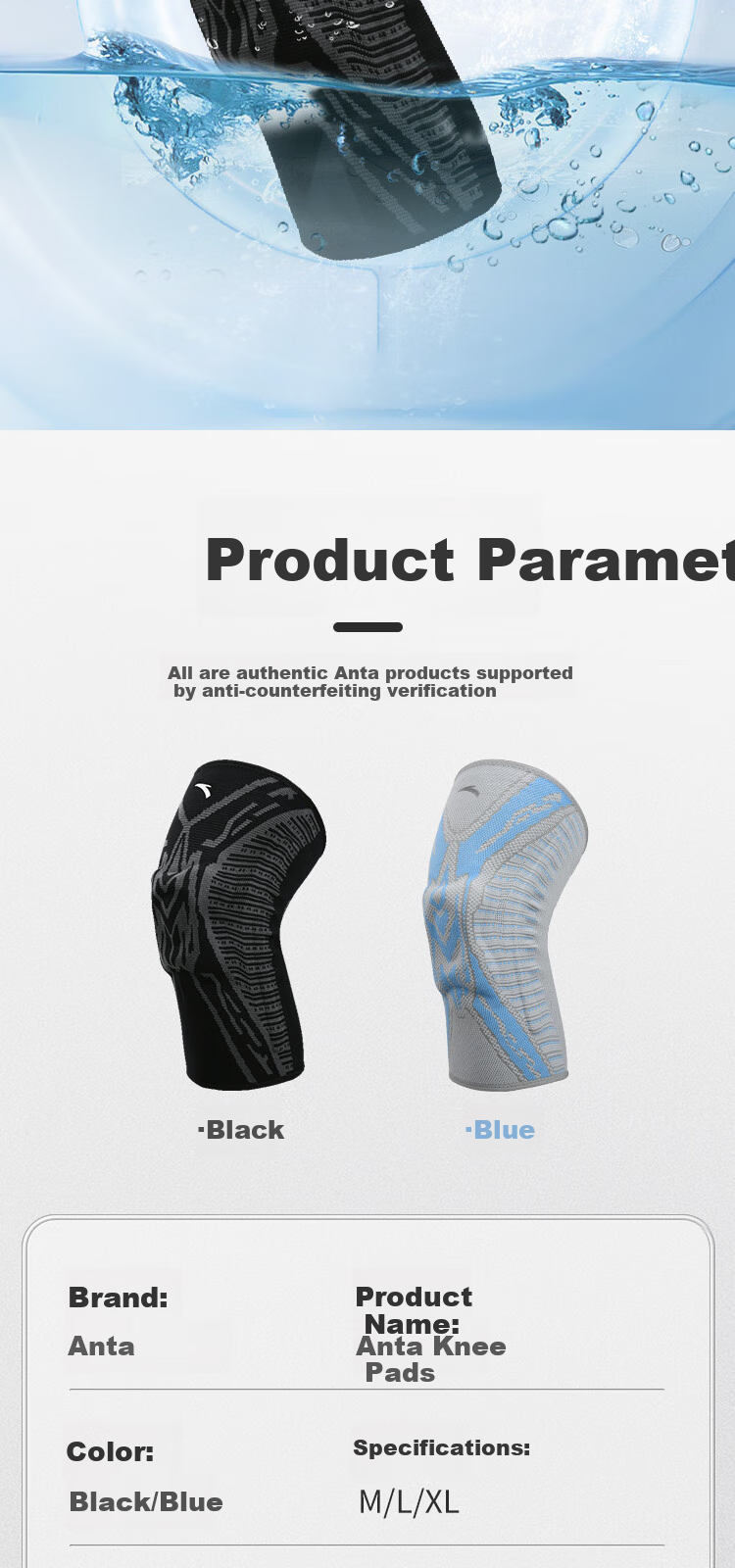 ANTA Sports Knee Brace for Basketball, Running, Badminton, Lightweight Breathable Meniscus Ligament Protective Gear, Gray, Size M, Single Pack 9