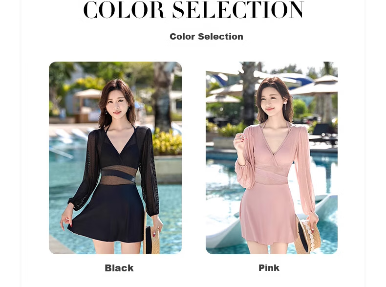 DK Women's Swimsuit, 2026 New Style, One-Piece Long Sleeve, Slimming, Elegant, Conservative, Suitable for Hot Springs, Beautiful Adult Swimwear, M Size 3