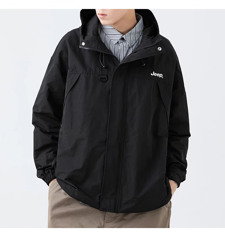 JEEPJEEP Men's Outdoor Jacket Autumn Winter Loose Fit Casual Trendy Coat Dark Blue 2XL 3