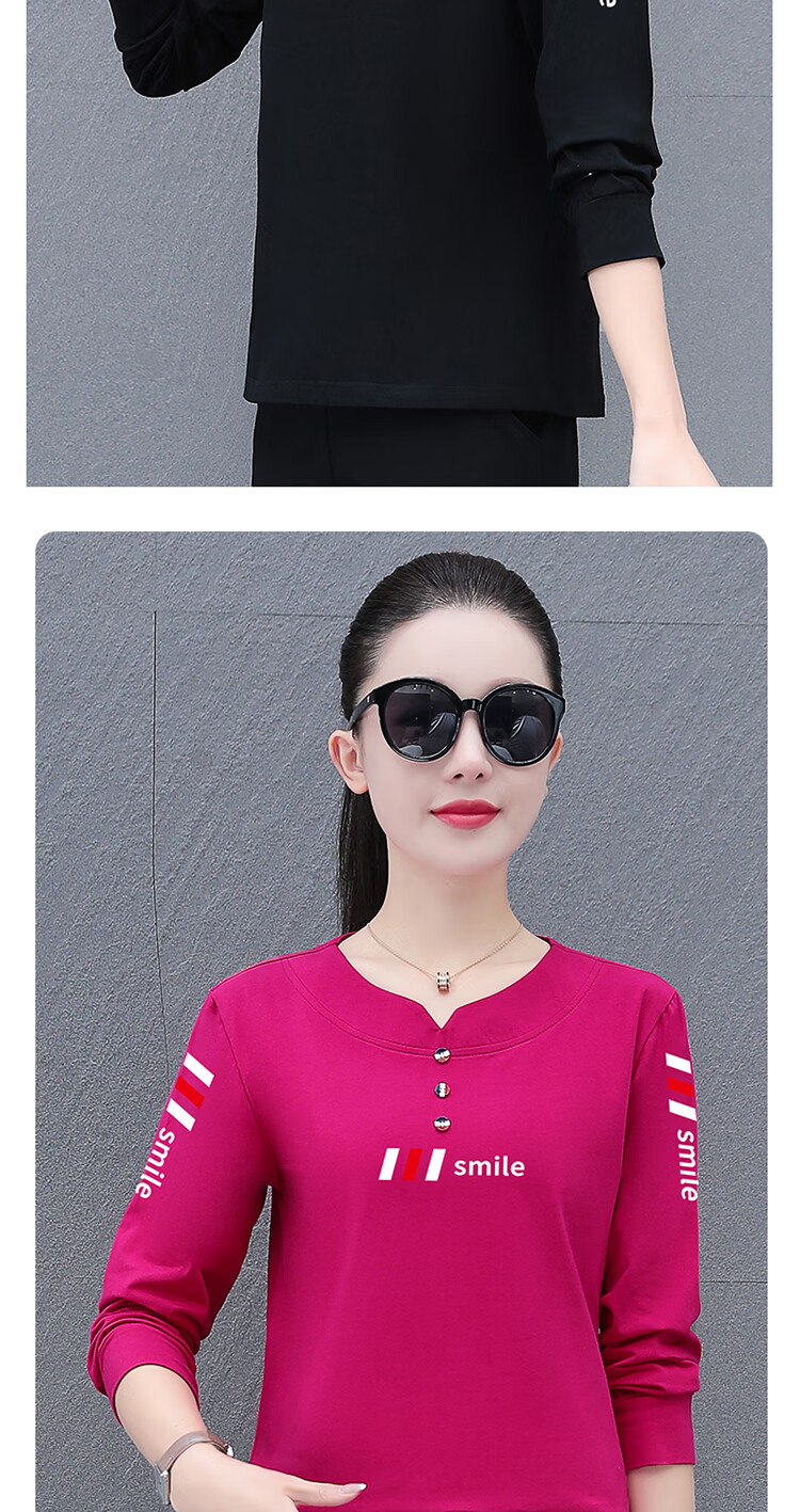 Woodpecker Pure Cotton Regular Shoulder Long Sleeve T-Shirt Women Autumn New Casual Plus Size Slim Fit Base Shirt Top Black 3XL 9