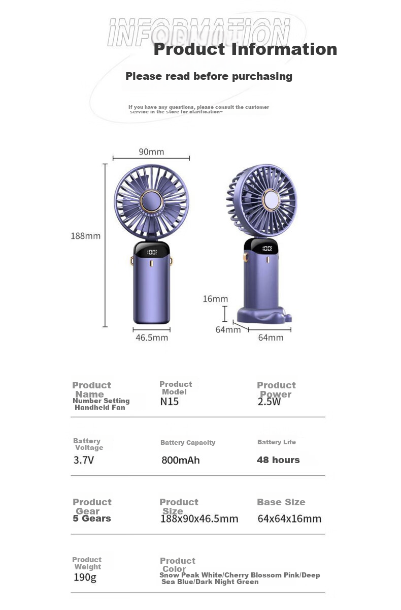 HBOALG USB Mini Fan, Multifunctional Long Standby Portable Mini Fan, for Student Dormitory Office Desk Outdoor Use, Rechargeable Personal High-Power Small Electric Fan, Pearl White 1