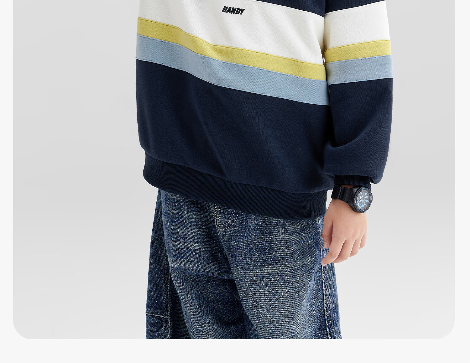 Zuoxi Boys' Polo Shirt Sweatshirt, 2026 New Trendy Children's Striped Color-Block Pullover, Navy Blue, Size 160 18